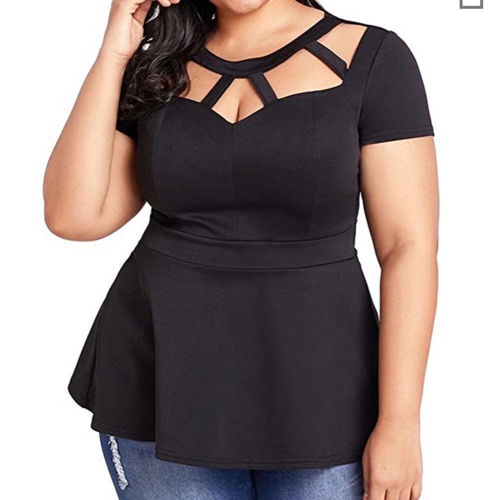 Womens Plus Size Peplum shirt w/ cage cutout neck